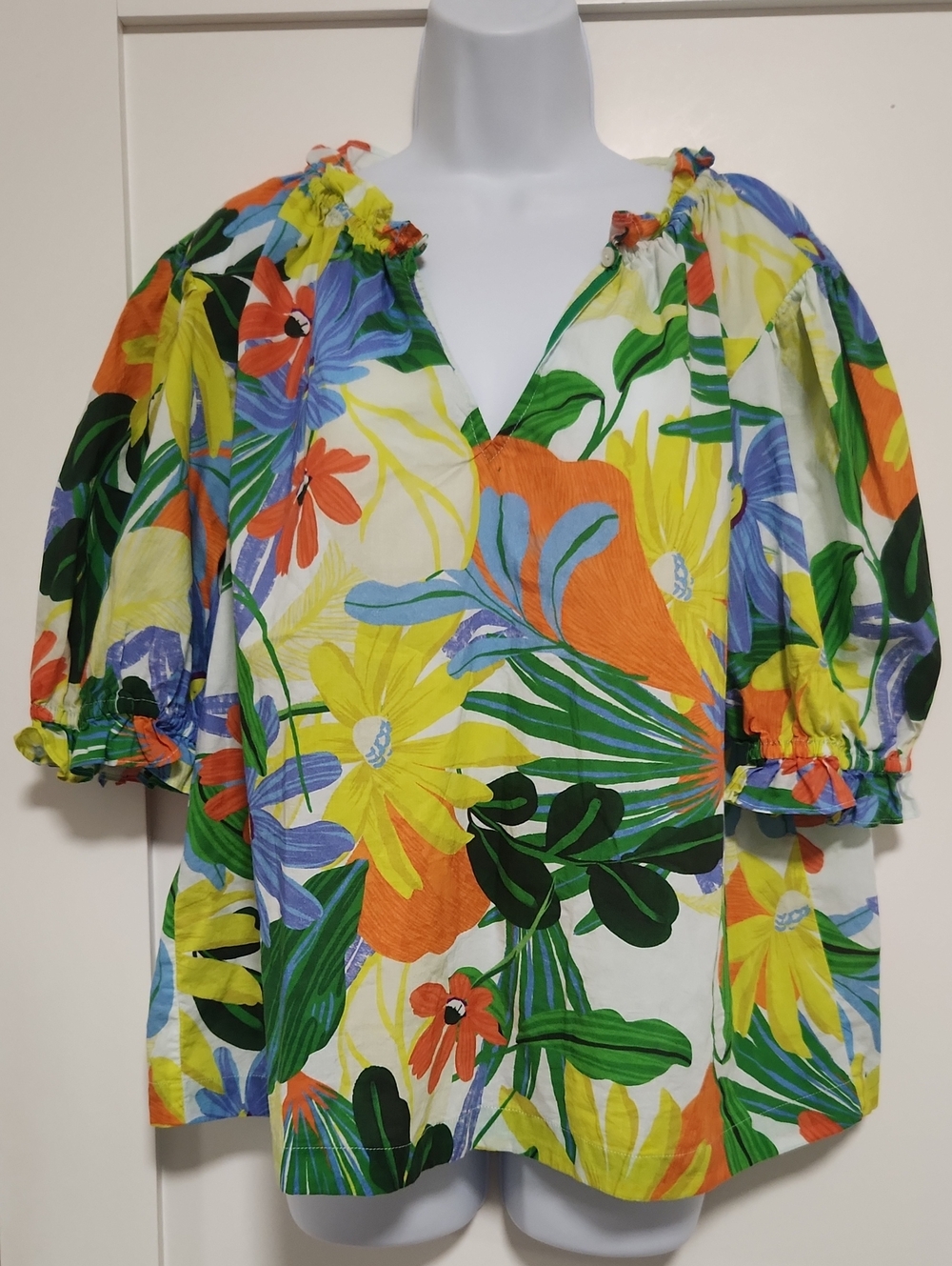 Velvet by Graham & Spencer Yellow Multi Floral Puff-Sleeve Blouse